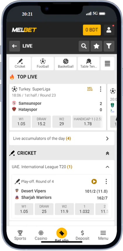 Screenshot of the Melbet Sportsbook page