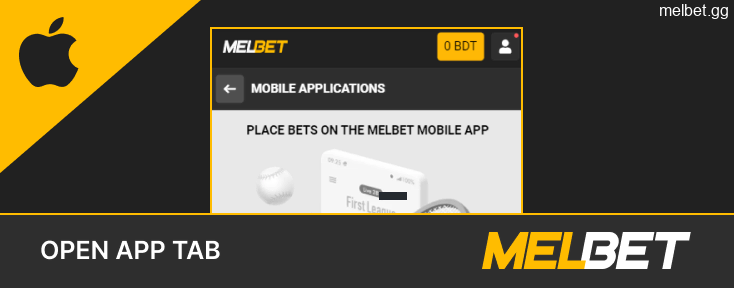 Open the Melbet iOS tab