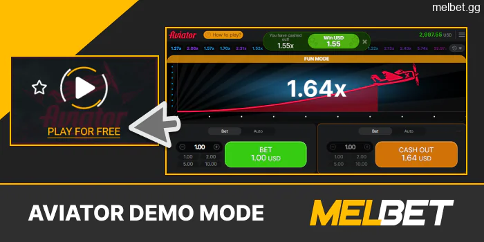 Demo mode of the Aviator game on the Melbet website