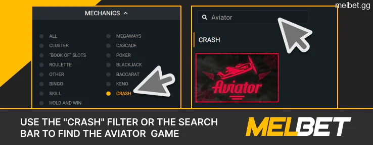 Find the Aviator game on Melbet