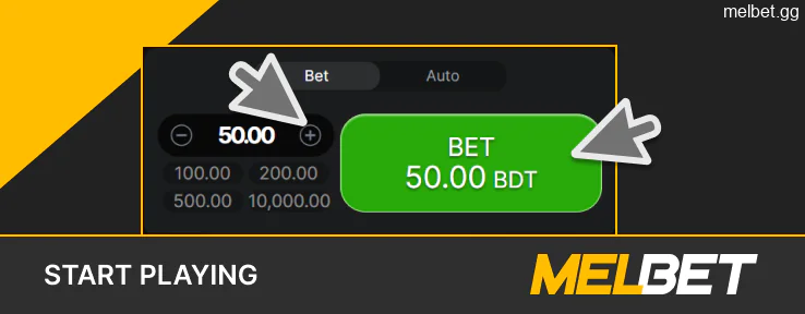 Enter the amount you wish to bet and press Bet on Melbet Aviator