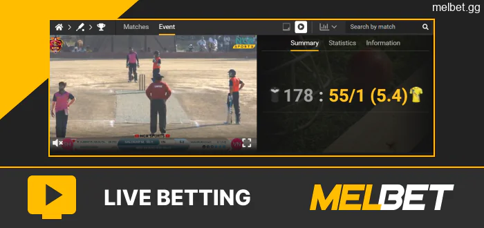 Live cricket betting on Melbet site