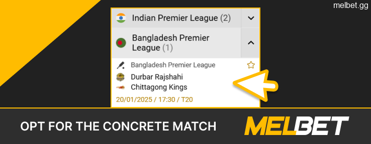 Select a specific Melbet Cricket match