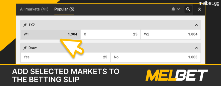 Add cricket betting markets to your Melbet betting slip