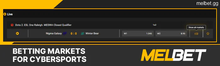 Betting Markets of Cybersports on the Melbet