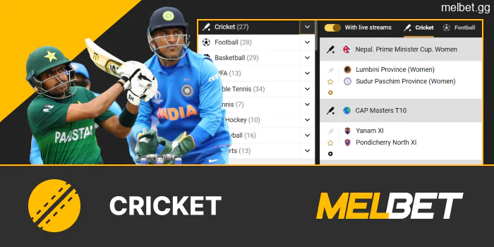 Cricket betting on the Melbet site