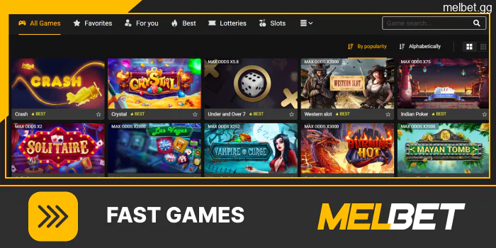 Fast games at Melbet Casino