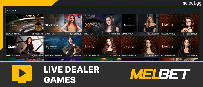 Live Dealer games at Melbet Casino