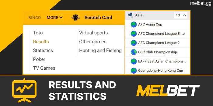 Game results and statistics on the Melbet website