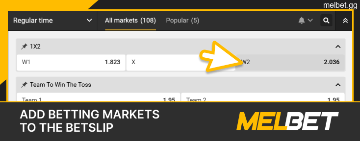 Add markets to your Melbet betting slip