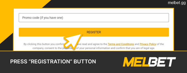 Press the Register button at the bottom of the Melbet registration window