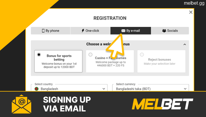 Sign up for Melbet by email