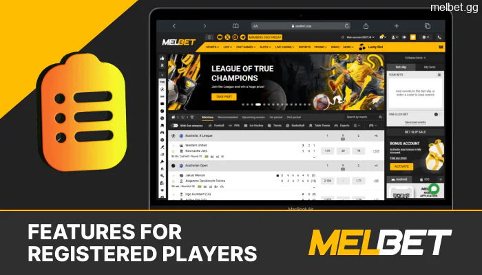 Features for registered players at the Melbet website