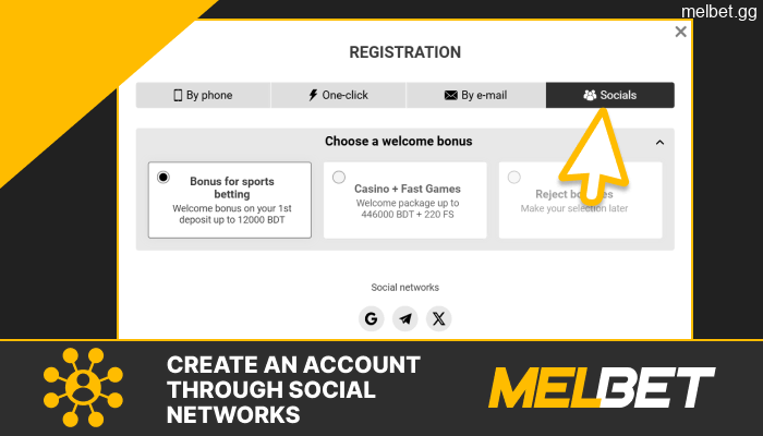 Sign up to Melbet through social networks